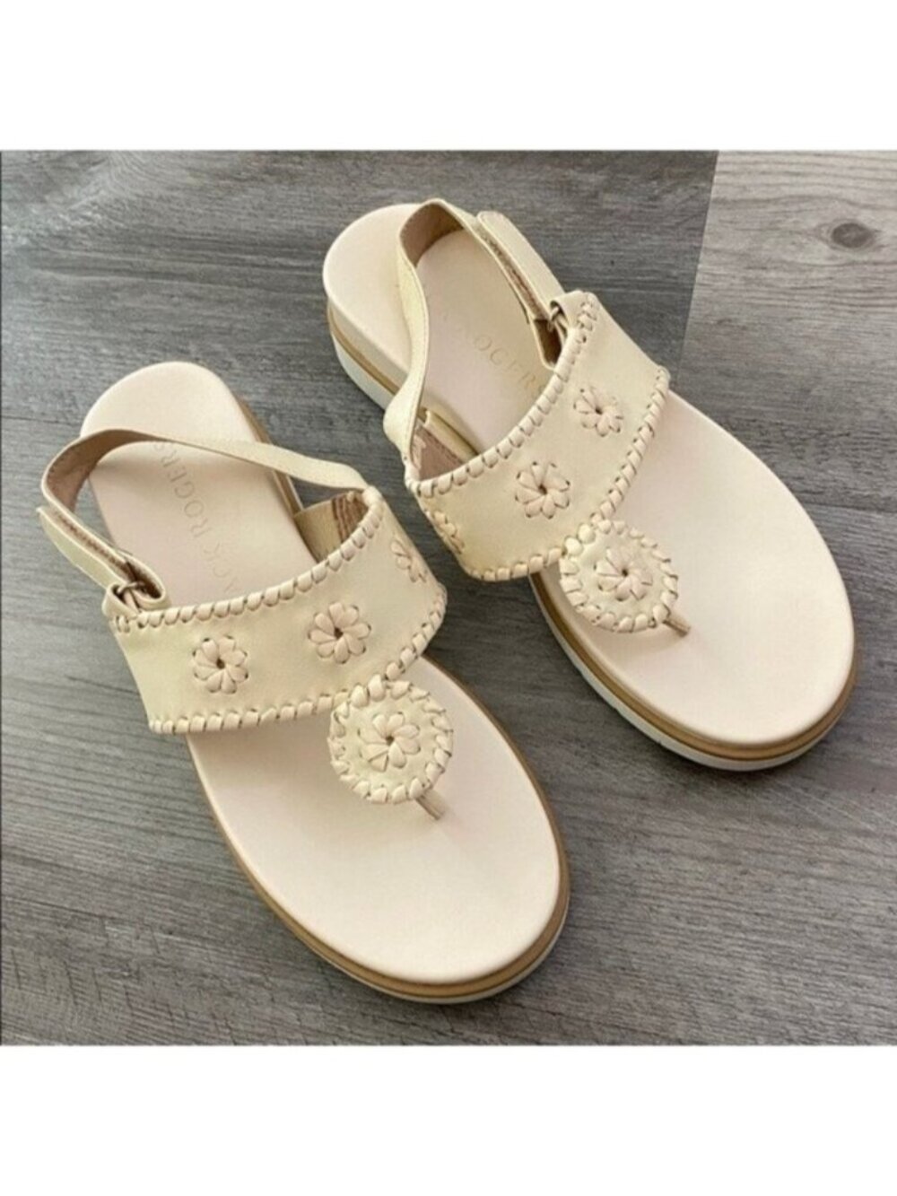 Jack Rogers Sandals Womens 6.5 Jacks Weekend Slingback Cream Leather Resort $138